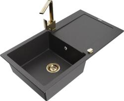 Mexen Leo chiuvetă de granit cu 1 compartiment cu scurgător și baterie de bucătărie Rita, negru pătat - 6501-76-670300-50 (6501-76-670300-50)
