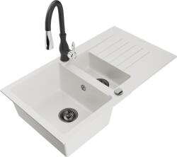 Mexen Matias chiuvetă de granit cu 1, 5 compartimente cu scurgător și baterie de bucătărie Savita, albă - 6502-20-672601-70 (6502-20-672601-70)