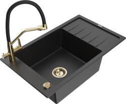 Mexen Elias chiuvetă de granit cu 1 cuvă cu picurător și baterie de bucătărie Duo, negru/argintiu metalic (6511-73-671701-57-G)