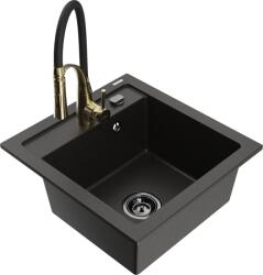Mexen Vito chiuvetă de granit cu 1 compartiment cu baterie de bucătărie Aster, negru/auriu metalizat - 6503-75-73450-57-B (6503-75-73450-57-B)