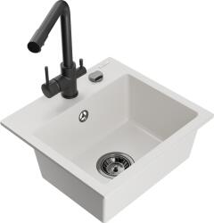 Mexen Milo chiuvetă de granit cu o singură cuvă și baterie de bucătărie Duero, albă - 6505-20-671600-70 (6505-20-671600-70)