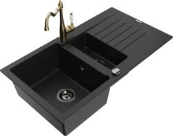 Mexen Matias chiuvetă de granit 1, 5 compartiment cu picurător și robinet de bucătărie Carla, negru - 6502-77-670700-50-B (6502-77-670700-50-B)