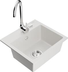 Mexen Milo chiuvetă din granit cu 1 compartiment cu baterie de bucătărie Telma, albă - 6505-20-670200-00 (6505-20-670200-00)