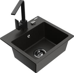 Mexen Milo chiuvetă de granit cu o singură cuvă cu baterie de bucătărie Rita, negru/aureu metalizat - 6505-75-670300-70-B (6505-75-670300-70-B)