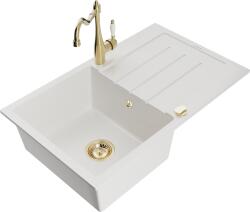 Mexen Bruno chiuvetă de bucătărie din granit cu 1 compartiment, scurgător și baterie Carla, albă - 6513-20-670700-50 (6513-20-670700-50)
