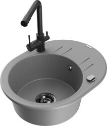 Mexen Kevin chiuvetă de granit cu 1 cuvă cu scurgător și robinet de bucătărie Duero, gri - 6517-71-671600-70-B (6517-71-671600-70-B)