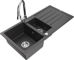 Mexen Andres chiuvetă de granit 1, 5-camere cu scurgător și baterie de bucătărie Elia, negru cu pete - 6515-76-670101-00 (6515-76-670101-00)