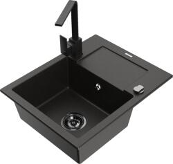 Mexen Enzo chiuvetă de granit cu 1 compartiment cu scurgător și baterie de bucătărie Rita, negru/auriu metalic (6506-75-670300-70-B)