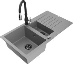 Mexen Matias chiuvetă de granit cu 1, 5 compartimente cu scurgător și baterie de bucătărie Savita, gri - 6502-71-672601-70-B (6502-71-672601-70-B)