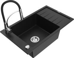 Mexen Elias chiuvetă de bucătărie din granit cu 1 compartiment, cu scurgător și baterie Aster, negru - 6511-77-73450-07 (6511-77-73450-07)