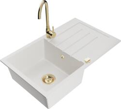Mexen Bruno chiuvetă de bucătărie din granit cu 1 compartiment, cu scurgător și baterie Telma, alb - 6513-20-670200-50 (6513-20-670200-50)