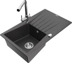 Mexen Cesar chiuvetă de granit cu 1 compartiment cu scurgător și robinet de bucătărie Duero, negru cu pete - 6514-76-671600-00 (6514-76-671600-00)