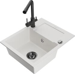 Mexen Enzo chiuvetă din granit cu 1 compartiment cu scurgător și baterie de bucătărie Duero, alb - 6506-20-671600-70 (6506-20-671600-70)