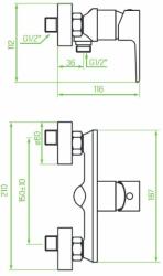 Laveo Largo, fali zuhanycsaptelep 150mm, króm-fekete, LAV-BAH_740D (LAV-BAH_740D)