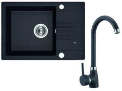 Laveo Ceilia, 1 kamrás gránit mosogató 650x440x185mm + magas mosogató csaptelep, fekete, LAV-SJCG713T (LAV-SJCG713T)