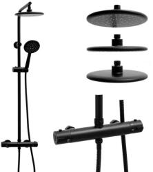 Erga Enza, zuhanygarnitúra termosztatikus csapteleppel és esőfejjel 20cm, fekete matt, ERG-YKA-BP. ENZA20-BLK (ERG-YKA-BP.ENZA20-BLK)