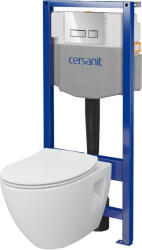 Cersanit Moduo, System50 MECH süllyesztett keret + Moduo Plus CleanOn fali WC csésze + MOVI II króm gomb, S701-769 (S701-769)