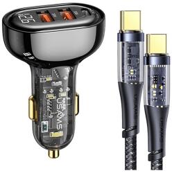 USAMS autós töltő 2 usb / type-c ( 5v / 3a, 80w, gyorstöltés támogatás + type-c kábel) fekete (BXLACCTC01)