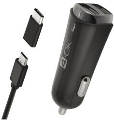 Blautel 4-ok autós töltő 2 usb aljzat (5v / 3400ma + type-c adapter + microusb kábel) fekete (CMM3AX)