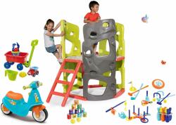 Smoby Set centru de căţărat Multi-Activity Tower Smoby cu bară pentru căţărat, tobogan şi babytaxiu cu roţi din cauciuc şi jocuri sportive de la 24 luni (SM840204-10)