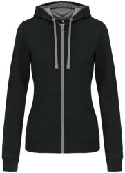 Kariban Női cipzáras pulóver kontrasztos bélésű kapucnival, Kariban KA467, Black/Fine Grey-M (ka467bl-fg-m)