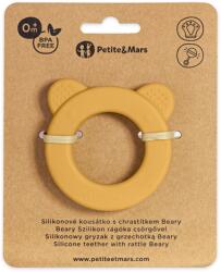 Petite&Mars Beary Szilikon rágóka csörgővel Intense Ochre 0m+