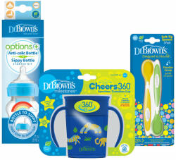 Dr. Brown's DR. BROWN'S Set üveg WN 2 az 1-ben kék + Cheers Jungle pohár 200ml + Lágy végű kanalak