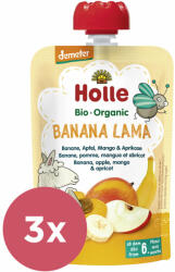 Holle 3x HOLLE Banán lama Bio gyümölcspüré banán, alma, mangó, sárgabarack, 100 g (6 h+)