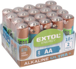 Extol elem klt. 20 db, alkáli, 1, 5V, méret: AA (LR6); hosszú étettartam, 10×2db-os kínálóban (42013) - gardenet