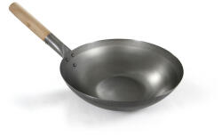 Origin Outdoors Wok din oțel carbon cu fund plat și mâner din lemn