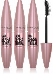 Maybelline New York Lash Sensational legyező hatású szempillaspirál a hosszú és dús pillákért árnyalat 01 - Very Black 3x9.5 ml
