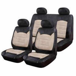 Ro Group Set Huse Scaune Auto pentru Volkswagen Passat - Luxury Negru Crem, cu fermoare pentru bancheta rabatabila, 9 piese