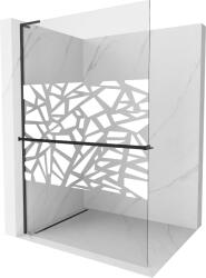 Mexen Kioto+ L, Walk-In zuhany paraván polccal és akasztóval 110 x 200 cm, 8 mm átlátszó üveg fehér mintás, fekete profil, 800-110-123-70-85 (800-110-123-70-85)