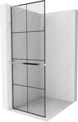 Mexen Kioto+ L, Walk-In zuhany paraván polccal és akasztóval 90 x 200 cm, 8 mm átlátszó üveg fekete mintás, króm profil, 800-090-123-01-77 (800-090-123-01-77)