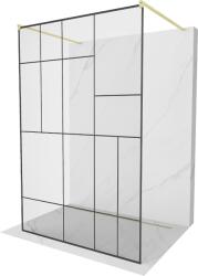 Mexen Kioto, Walk-In zuhany paraván 100 x 200 cm, 8 mm üveg fekete mintás, arany matt profil, 800-100-002-55-78 (800-100-002-55-78)