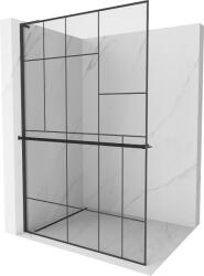 Mexen Kioto+ L, Walk-In zuhany paraván polccal és akasztóval 120 x 200 cm, 8 mm átlátszó üveg fekete mintás, fekete profil, 800-120-123-70-78 (800-120-123-70-78)