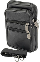  Borseta curea barbati din Piele Naturala de Bovina, Maro - Maro Inchis, 18 x 13 x 3.5 cm, Negru