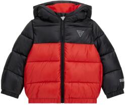 GUESS Двуцветно зимно яке за мини момче в черно и червено с гумено лого Guess