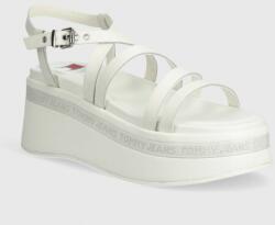 Tommy Jeans bőr szandál TJW STRAPPY WEDGE SANDAL fehér, EN0EN02516 - fehér Női 41