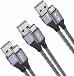 VOXON CUC02105GA02 3-pack Braided USB-C to USB-A Cable - комплект 3 броя изключително здрави и качествени плетени USB-C кабели за устройства с USB-C порт (тъмносив)