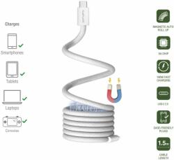4smarts USB-C to USB-C RollUp Magnetic Cable 100W - здрав кабел с вграден магнитен органайзер за устройства с USB-C порт (150 см) (бял)