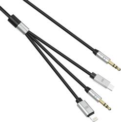 Earldom Аудио кабел Earldom ET-AUX09, 3.5mm към Lightning, Type-C, 3.5mm, 3в1, 1.2м, Черен - 40219 (40219) - azo