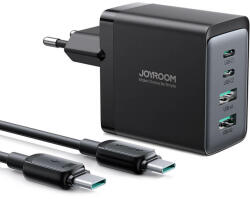 JOYROOM GaN Ultra Fast Charger Kit 67W - захранване за ел. мрежа за лаптопи, смартфони и таблети с 2xUSB-A и 2xUSB-C изходи с технология за бързо зареждане и USB-C кабел (черен)