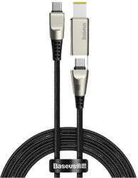 Baseus 2-in-1 USB-C & Lenovo Square Plug Cable - USB-C кабел с допълнителен адаптер за Lenovo лаптопи и бързо зареждане на устройства с USB-C порт (200 см) (черен)