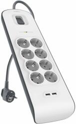 Belkin SurgePlus 8 AC Outlets And Two USB-A Ports Surge Protection Strip - разклонител с вградена защита с 8хAC изхода и 2хUSB-A порта (бял)