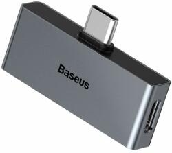 Baseus USB-C Male + 3.5mm Female Adapter L57 - пасивен адаптер USB-C към 3.5 мм. аудио изход и USB-C изход за устройства с USB-C порт (тъмносив)