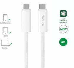 4smarts PremiumCord USB-C to USB-C Cable 240W - кабел с бързо зареждане за устройства с USB-C порт (300 см) (бял)