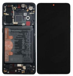 Huawei P30 (2019) Előlap Keret+LCD Kijelző+Érintőpanel+Akkumulátor, Fekete (gyári, Service Pack, A Grade direct from Huawei, 02354HMG)