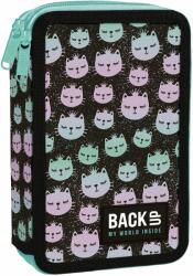 BackUP Penar școlar cu rechizite BackUp DW - Rainbow Cat, 2 fermoar (93311) Penar