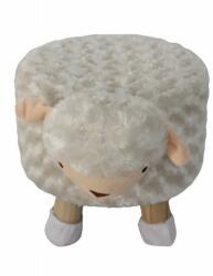 Chomik Taburet pentru copii, rotund, model oaie, textil, lemn, gri, max 50 kg, 28x25 cm, Chomik GartenVIP DiyLine (PHO8908)